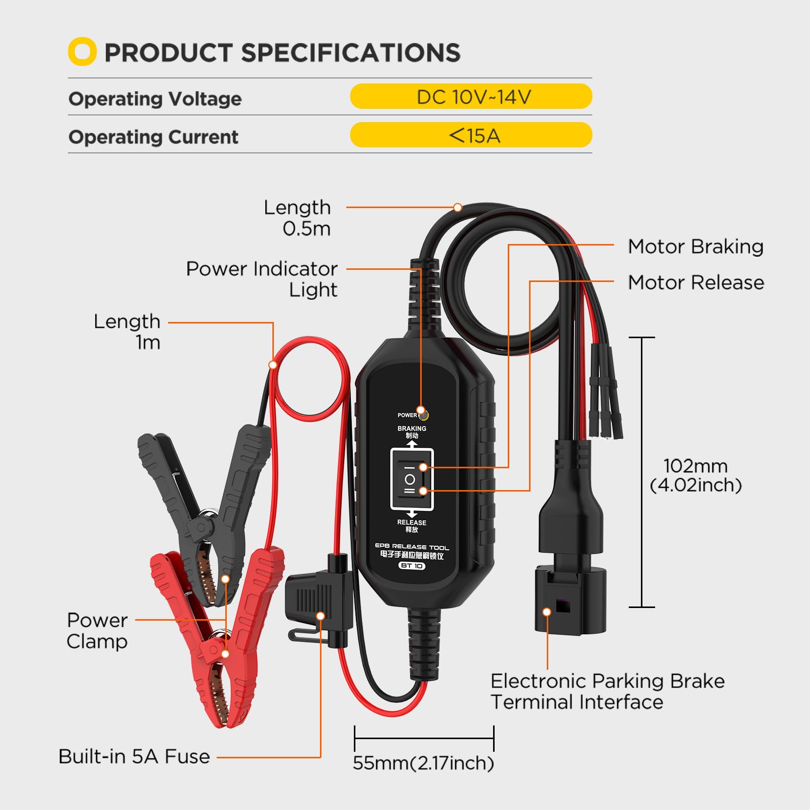 QPKING BT10 LED and fuse detail showing protection and status clarity