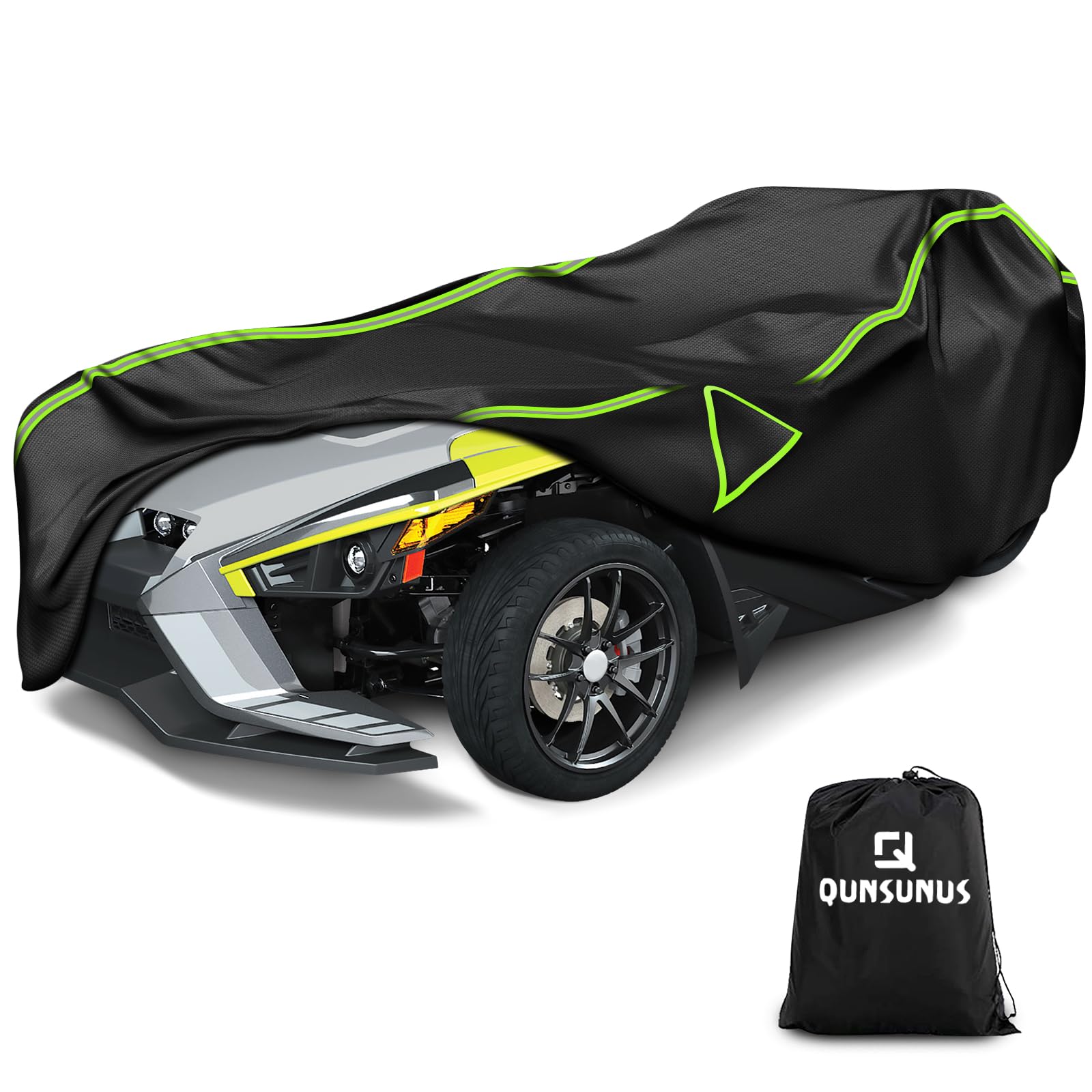 Q QUNSUNUS front view on Polaris Slingshot showing full coverage and fit