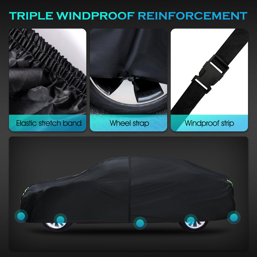 Qualencey lifestyle image of a driveway car protected from sun and debris