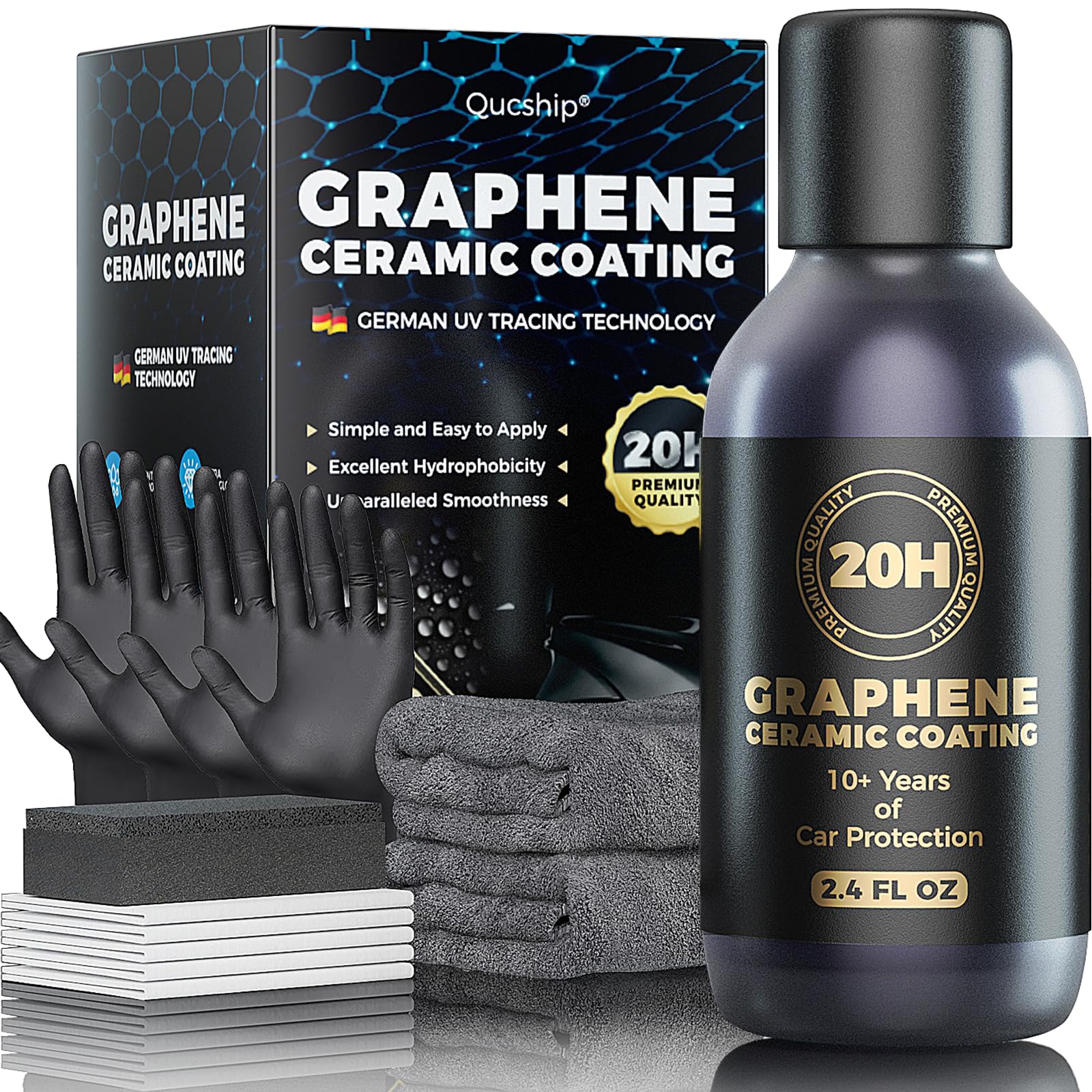 Qucship front packaging 70ml kit showing kit components and benefit of clear instructions