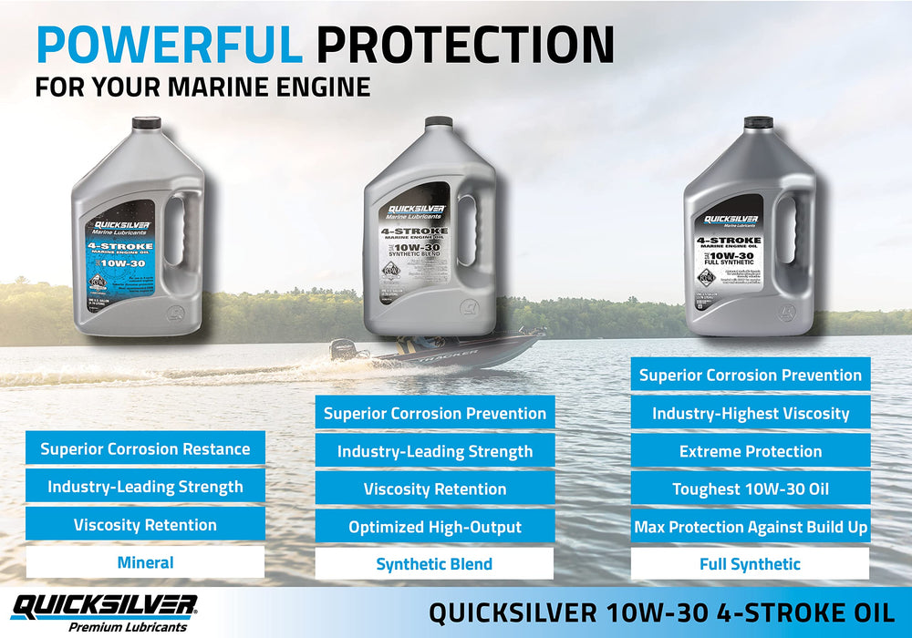 Quicksilver oil being poured into an outboard for clean service