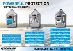 Quicksilver oil being poured into an outboard for clean service