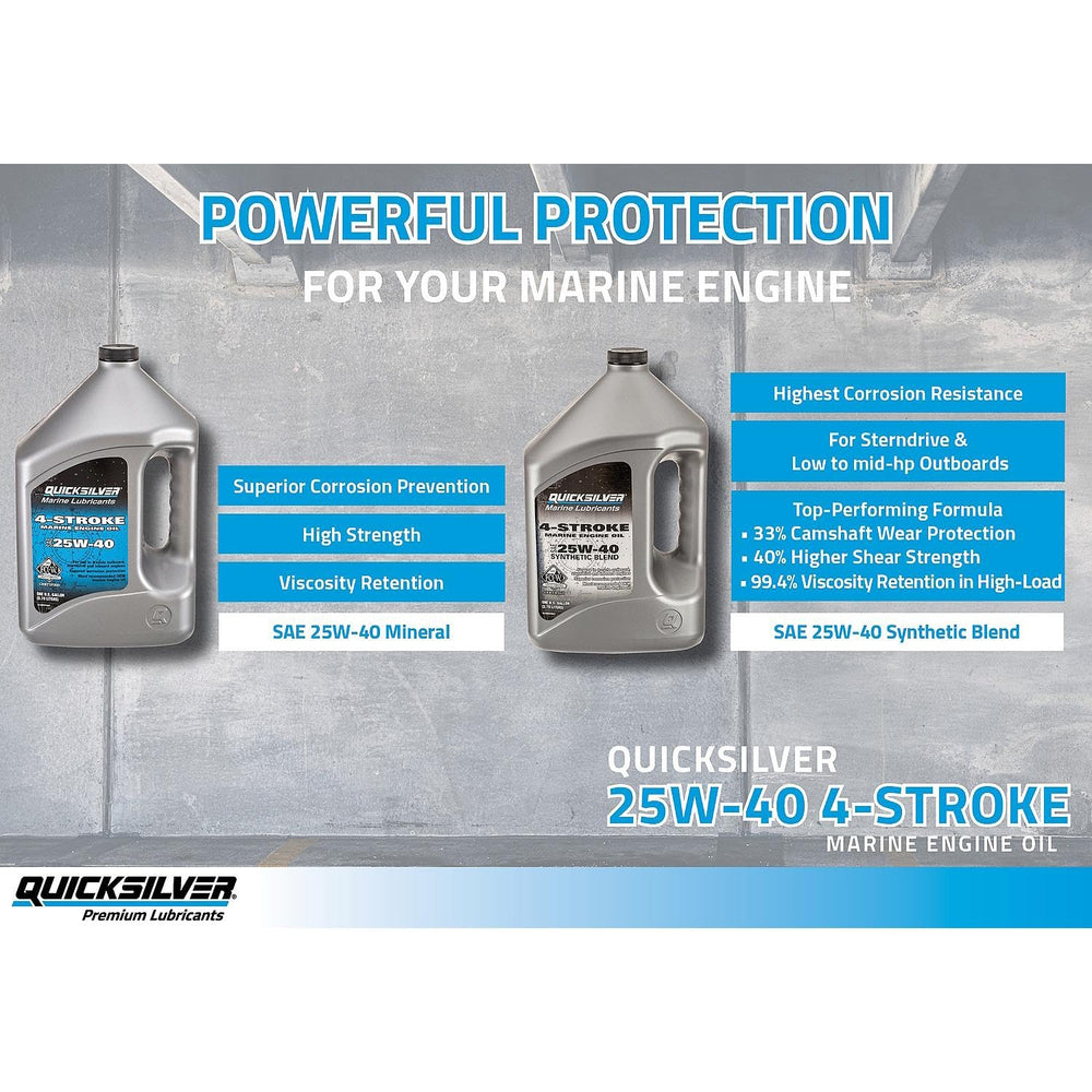 Quicksilver bottle beside sterndrive engine for correct application