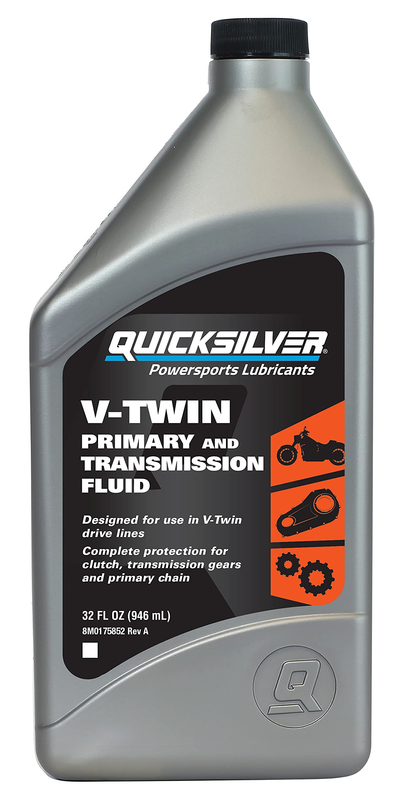 Quicksilver bottle front label showing product and smooth-shifting benefit