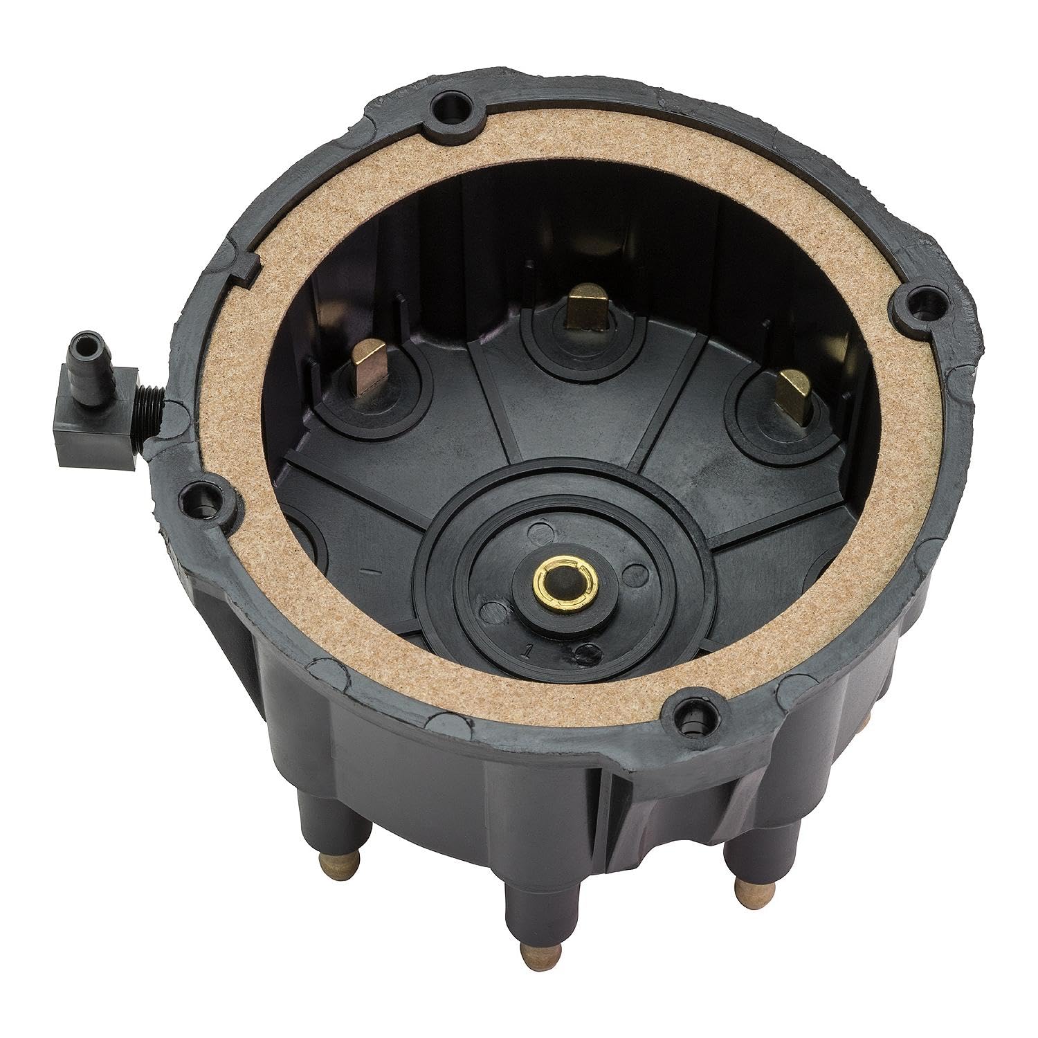 Quicksilver distributor cap installed in engine bay demonstrating OEM fit