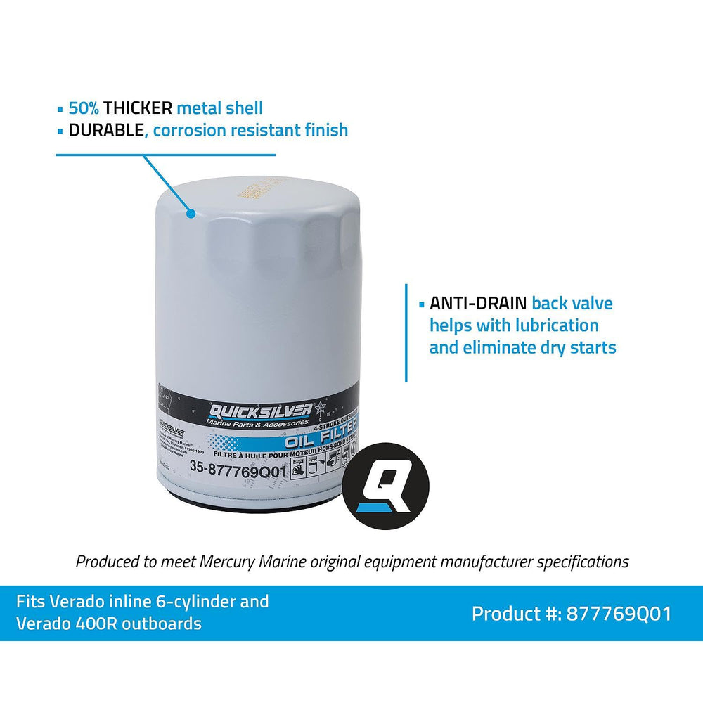 Quicksilver filter installed on a Mercury Verado engine showing OEM compatibility