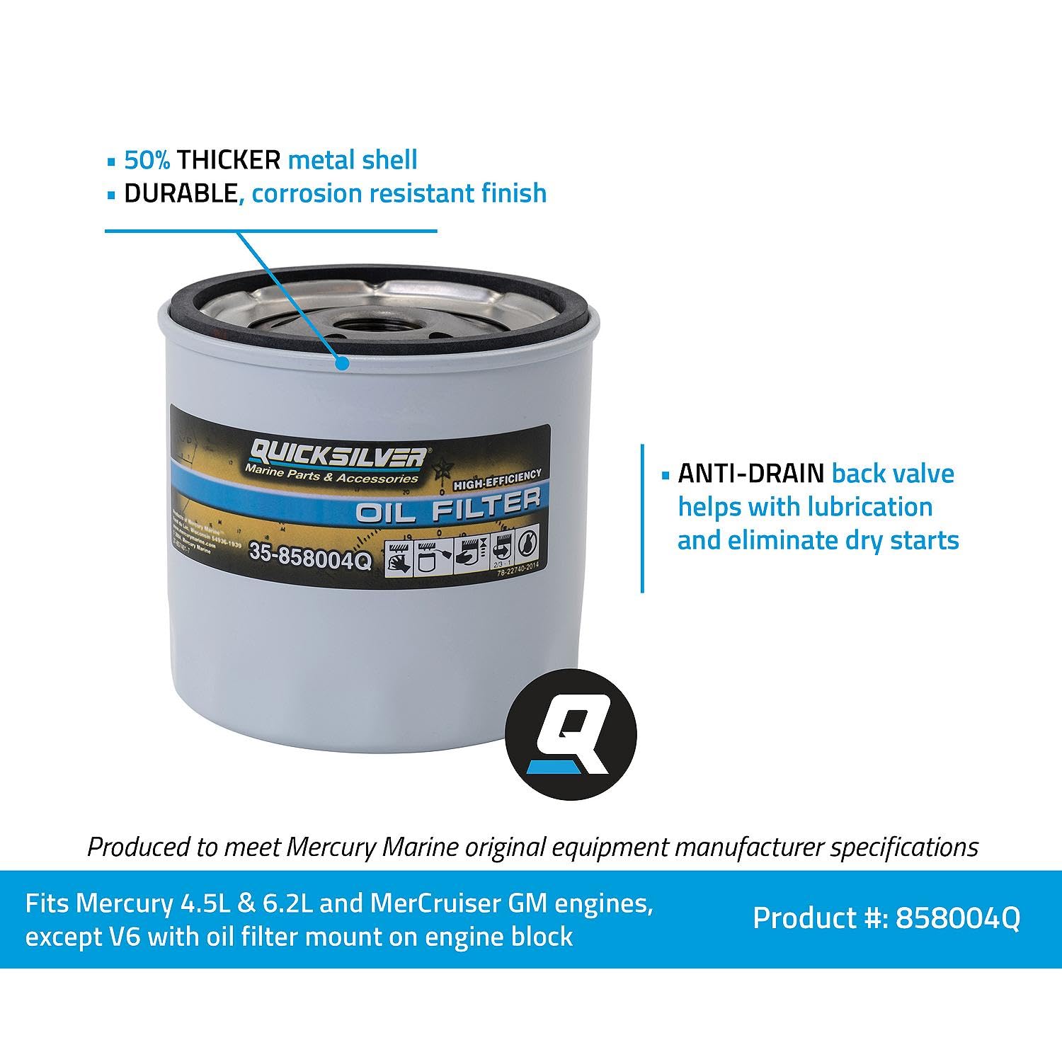 Quicksilver retail packaging and label showing OEM-spec part identification