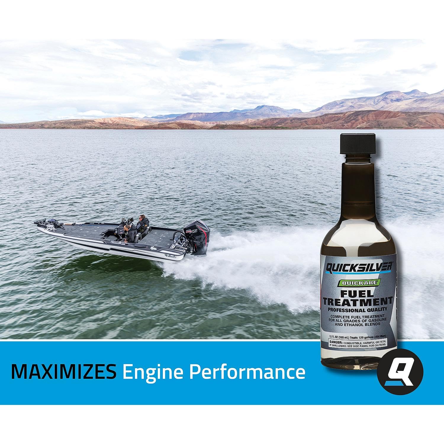 Quicksilver Quickare on a boat deck to demonstrate marine engine protection and storage benefits