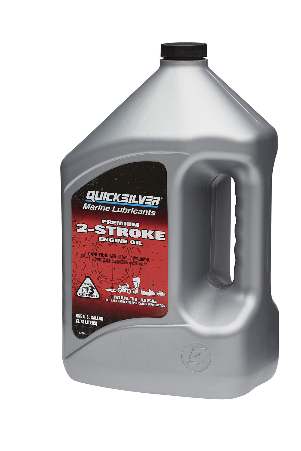 Quicksilver gallon held in hand showing scale and easy storage benefit