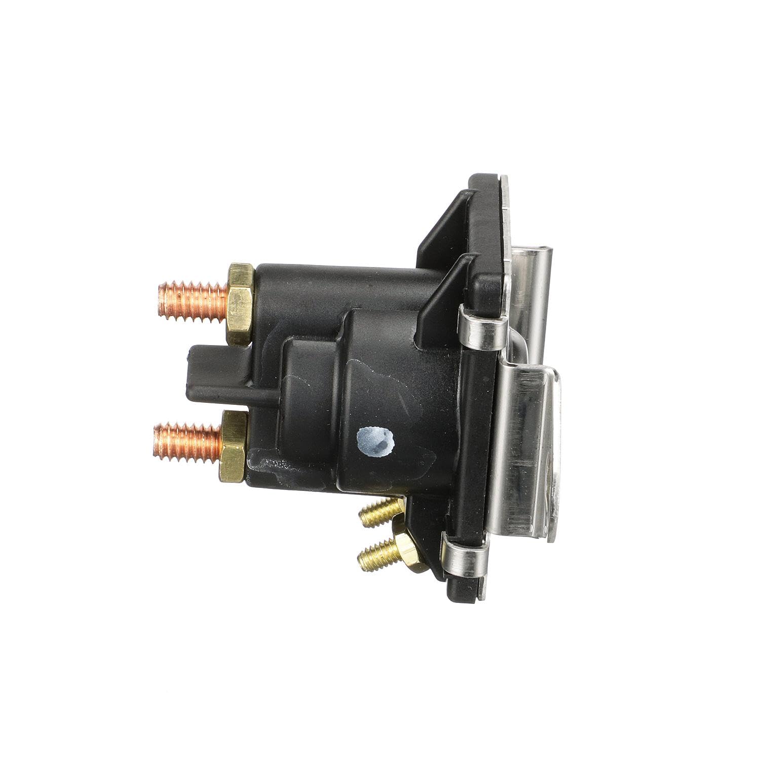 Quicksilver solenoid front view showing mounting plate and terminals for accurate fit