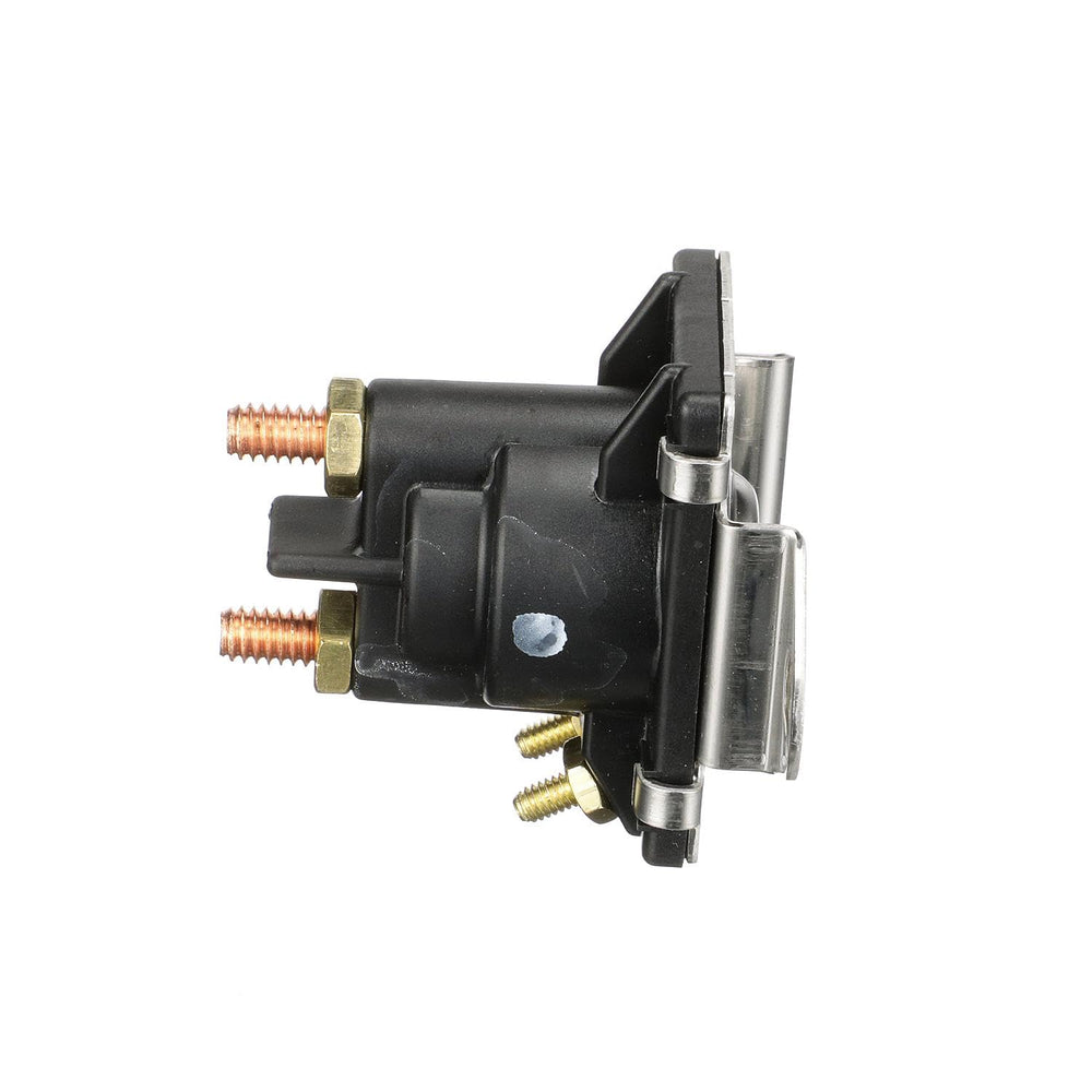 Quicksilver solenoid front view showing mounting plate and terminals for accurate fit