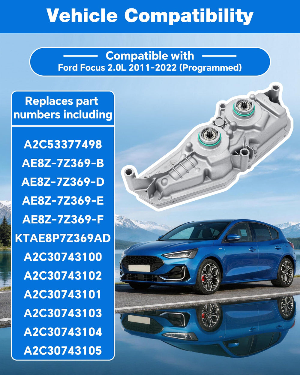 Quixofiber TCM installed in Ford Focus transmission bay demonstrating direct-fit replacement benefit