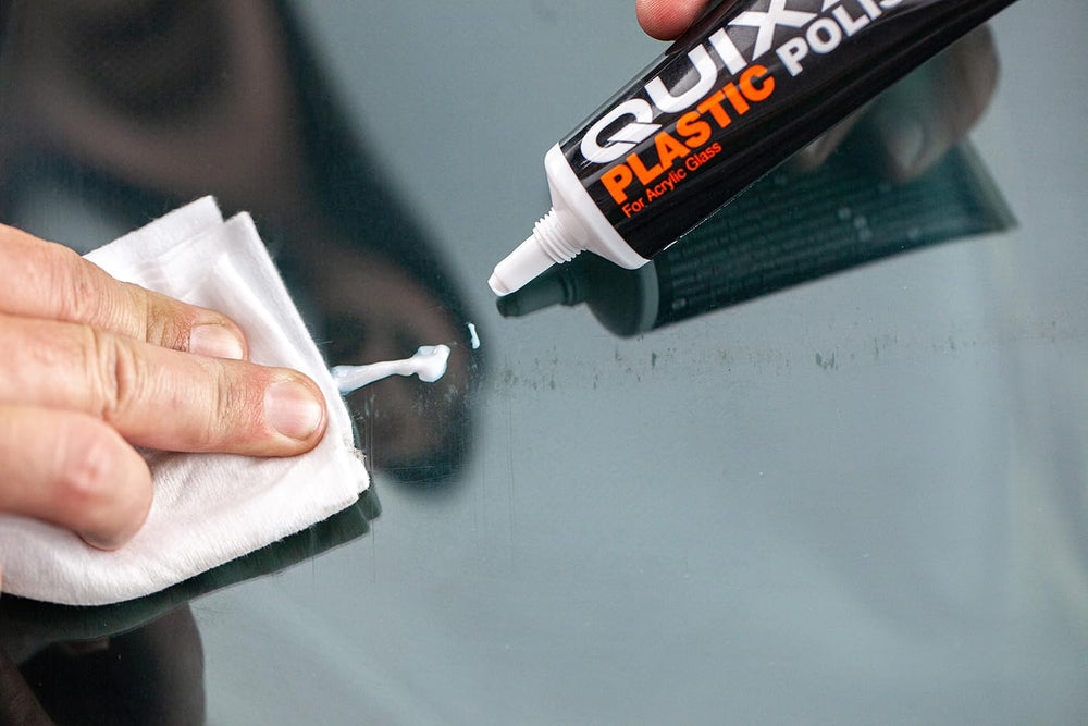 QUIXX applied to car acrylic screen showing improved transparency