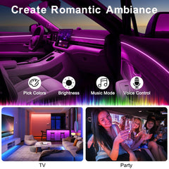 QVEVDACAR installed ambient lights in car at night creating cozy mood for passengers