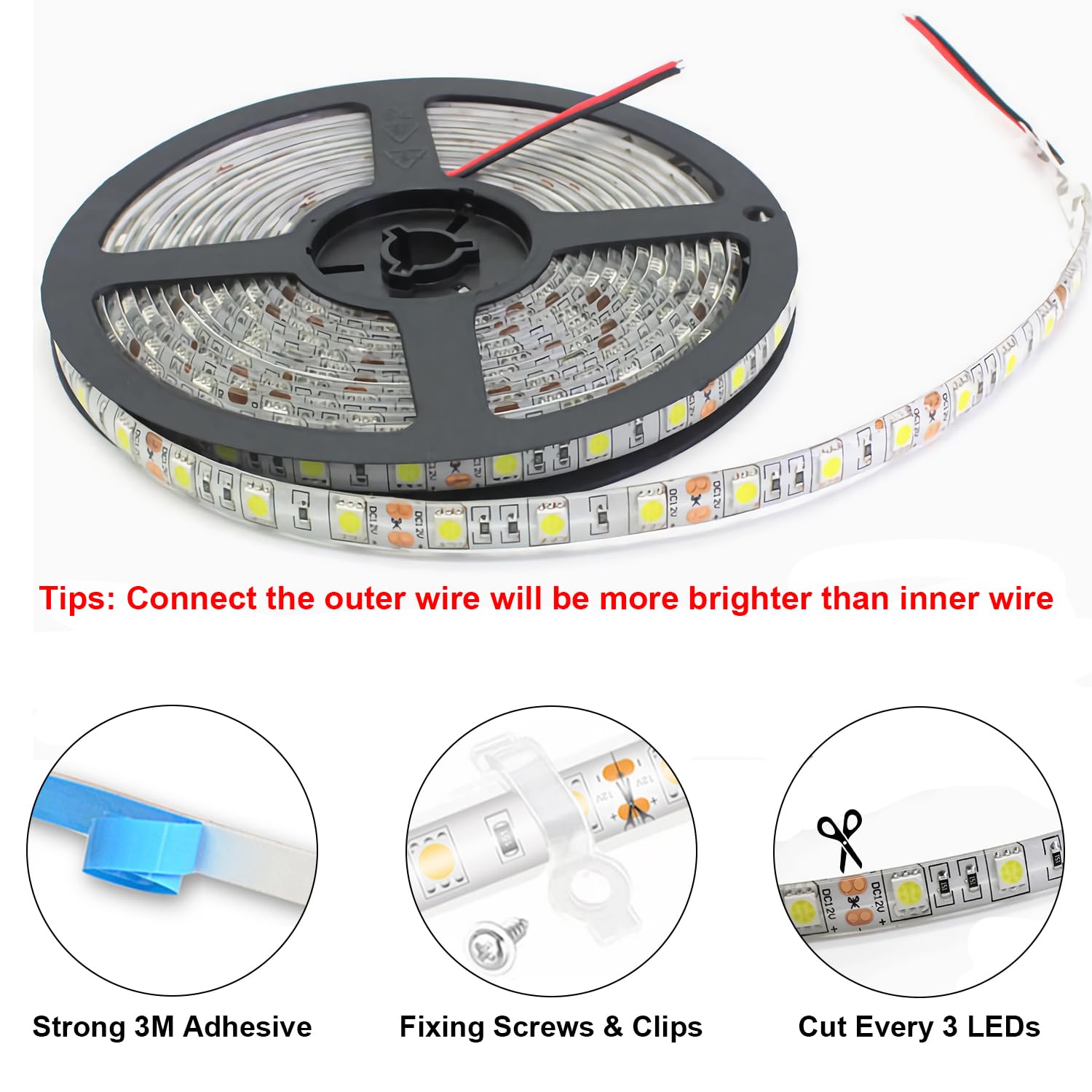 QVEVDACAR LED strip next to a hand and ruler showing 16.4ft scale