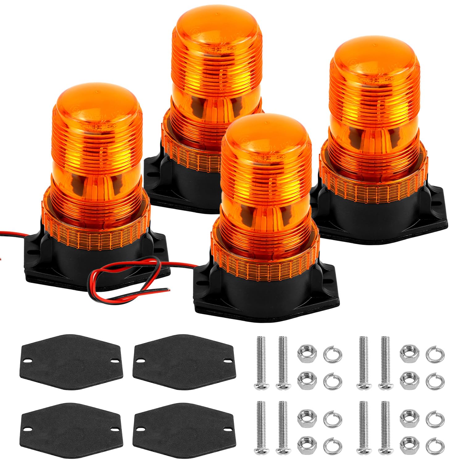 QWORK front view of 4-pack amber strobe lights showing compact kit and quick install benefit