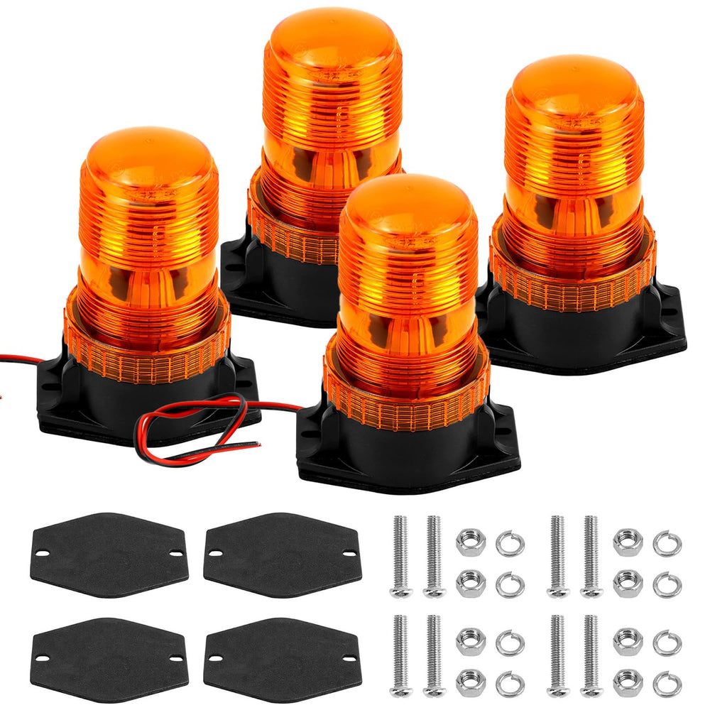 QWORK front view of 4-pack amber strobe lights showing compact kit and quick install benefit