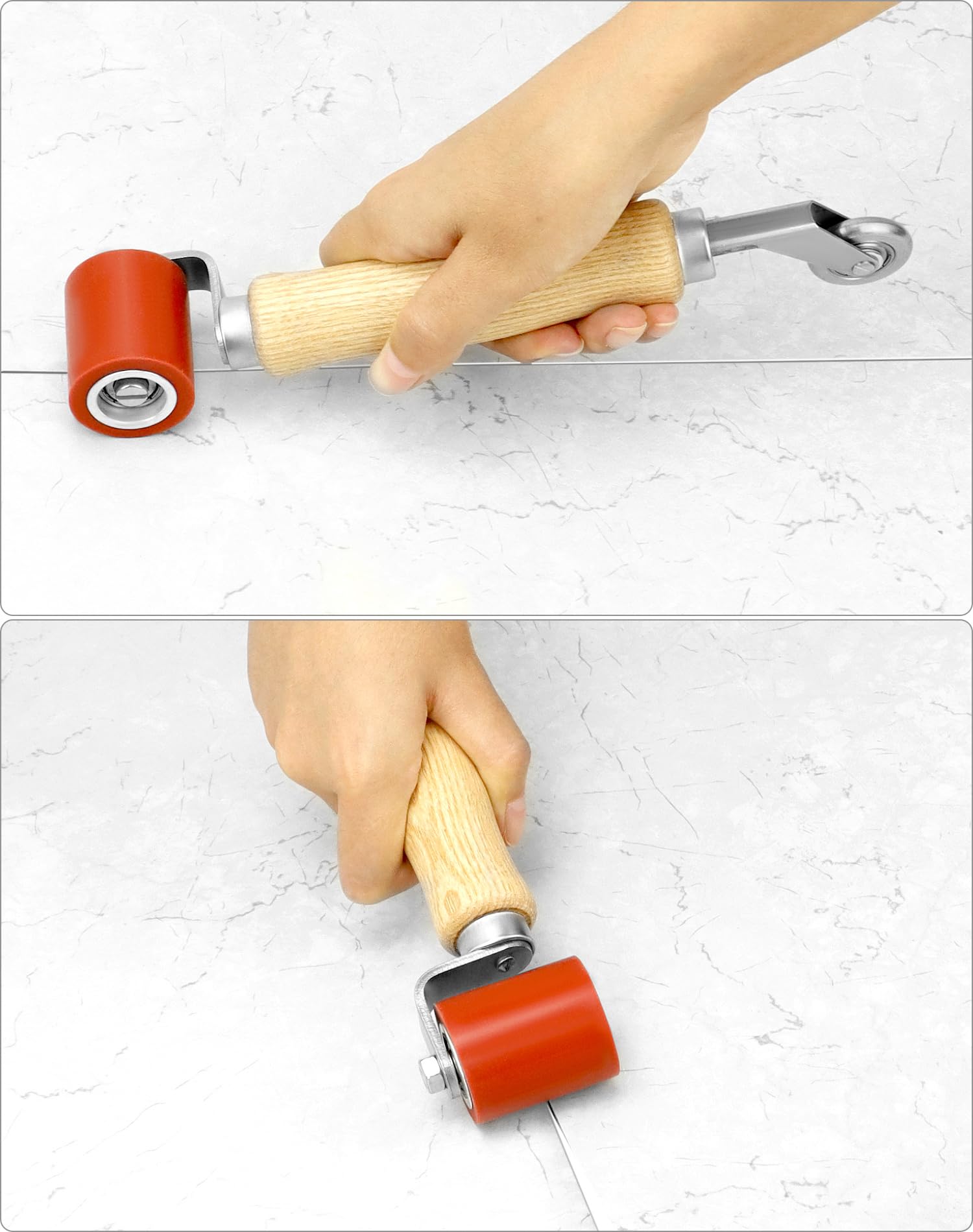 QWORK roller in use on TPO membrane demonstrating smoother seams