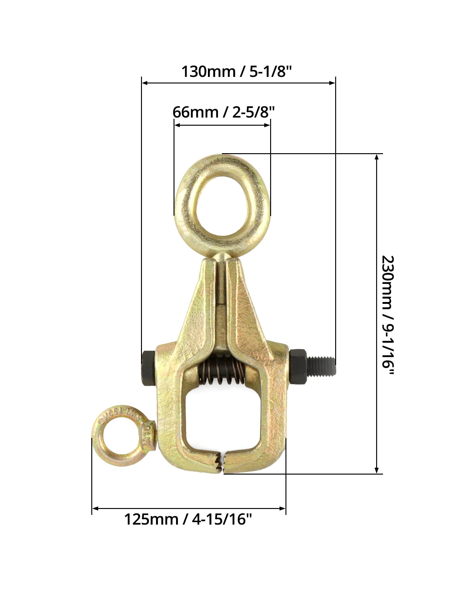 QWORK clamp next to ruler showing compact size and portability