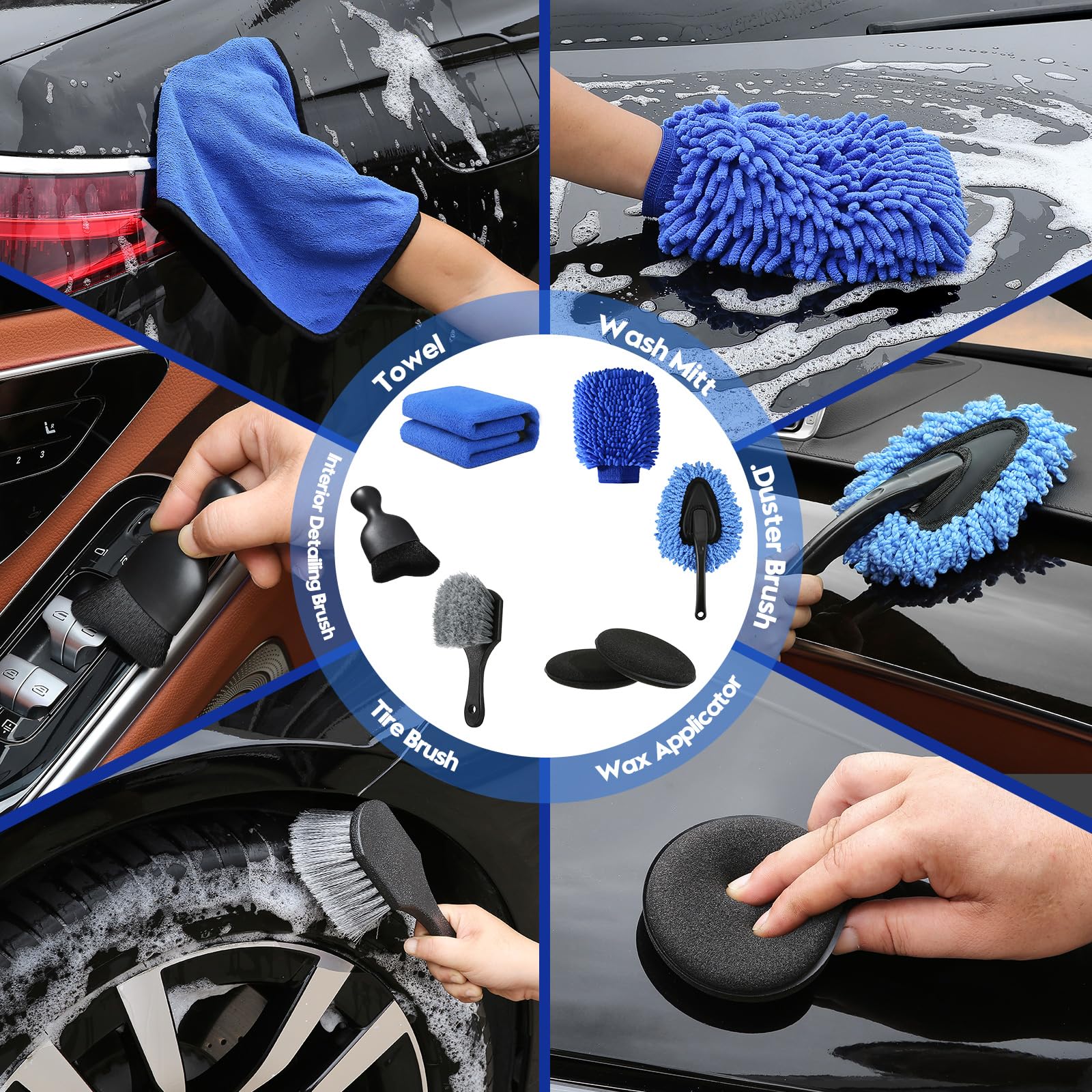 Qydipclin assorted detailing and crevice brushes reaching vents and tight gaps