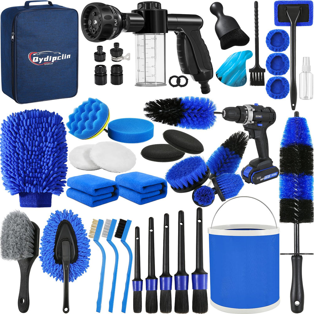 Qydipclin kit front view showing organized 42-piece contents for complete detailing