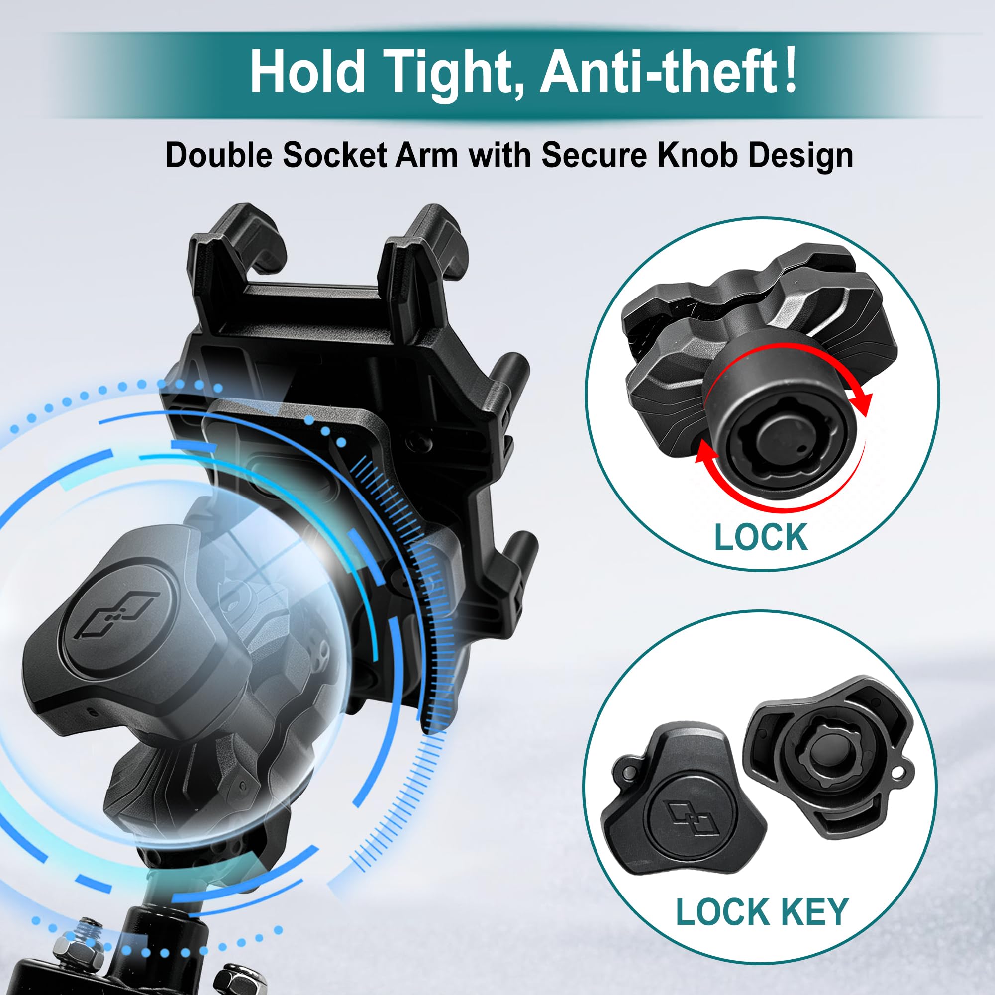 QYMOTO keyed lock secured on cradle for anti-theft protection