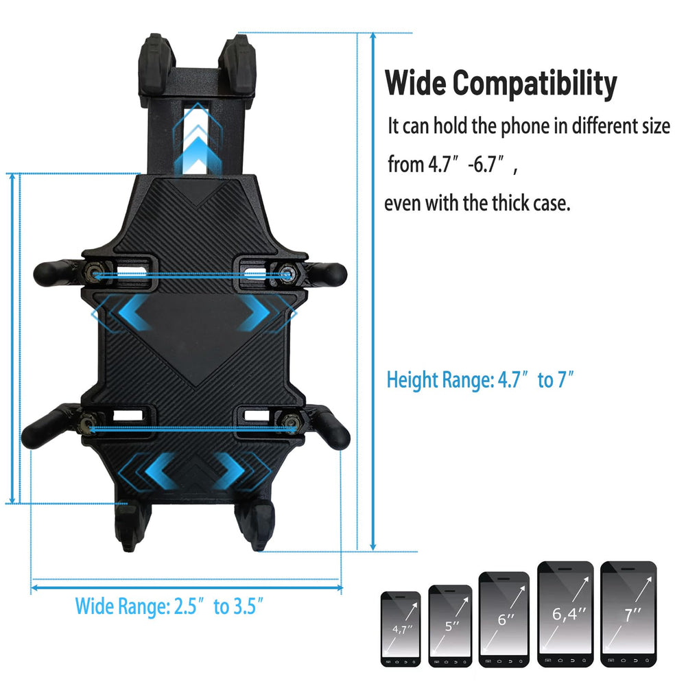 QYMOTO holds multiple phone sizes demonstrating universal compatibility