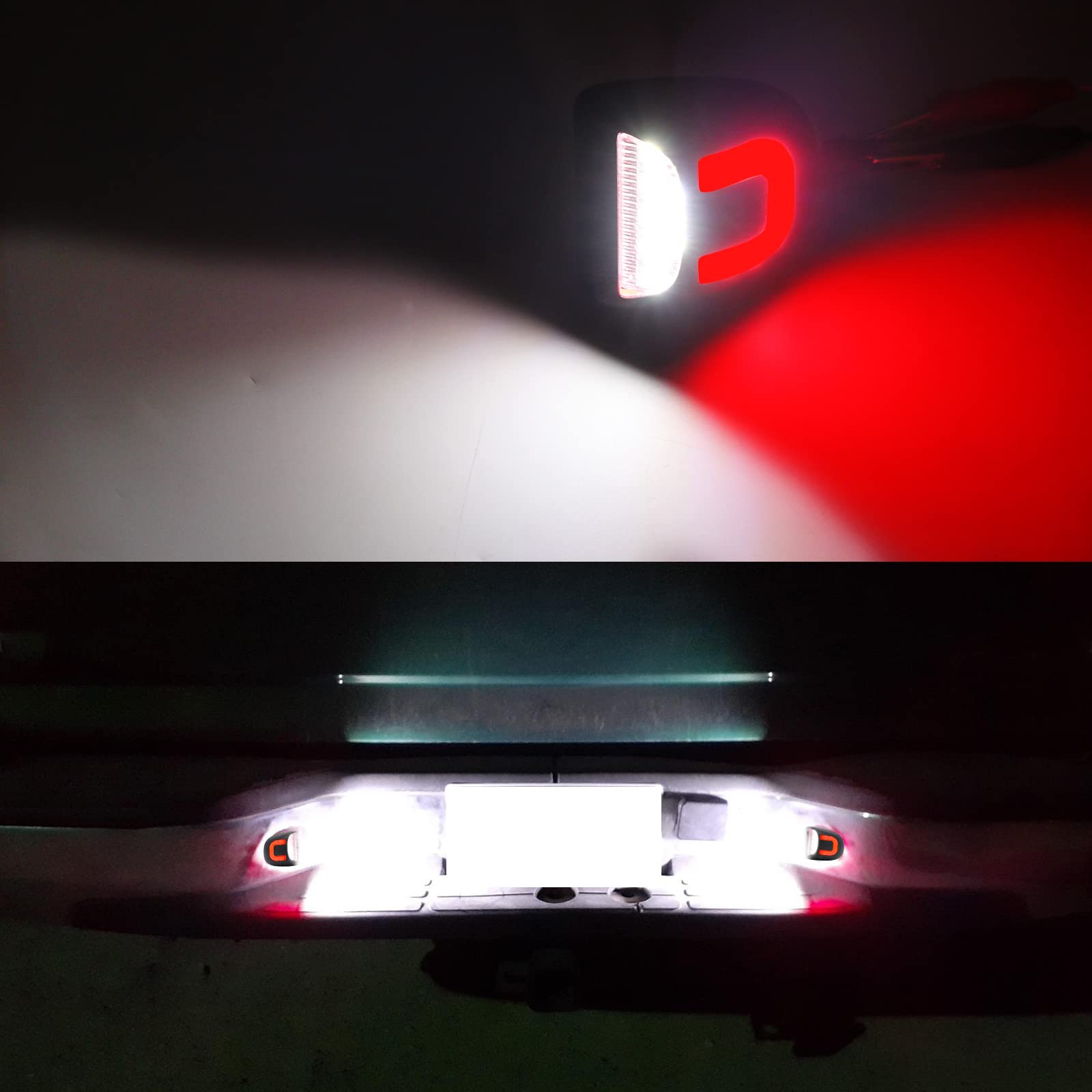 R&F Auto illuminated license plate at night showing improved visibility benefit