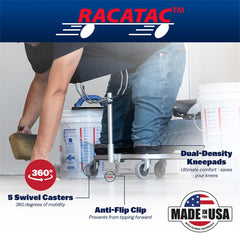Racatac replaceable knee pad close-up showing cushion and easy swap feature