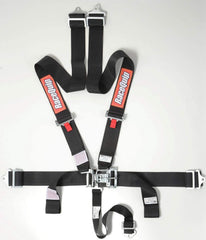RaceQuip 711001 front view showing black 5-point harness and latch for track safety