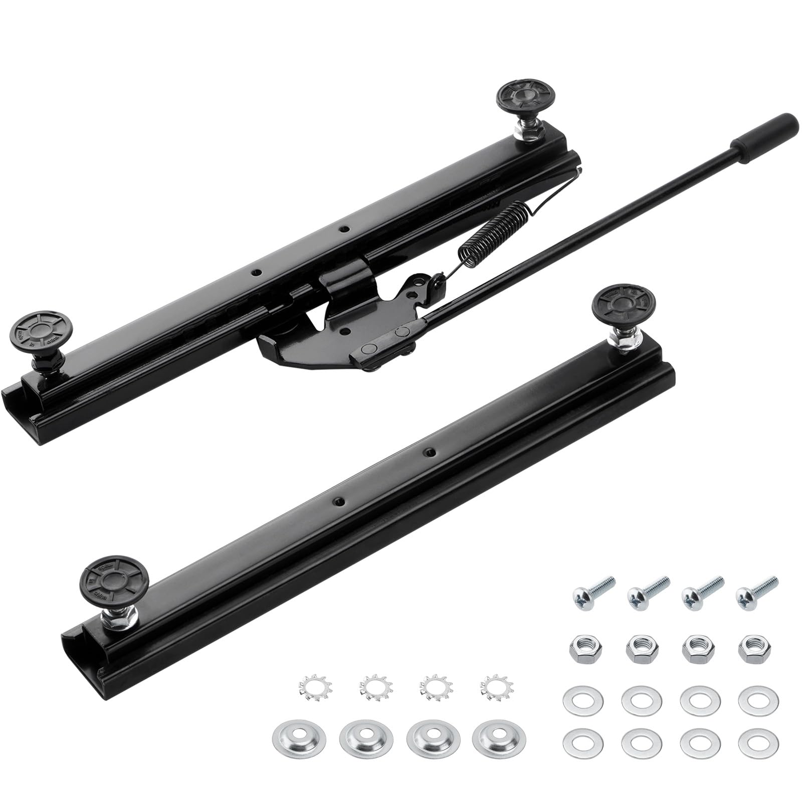 Racewill front view of seat slider kit showing complete rails and hardware, easy mounting benefit