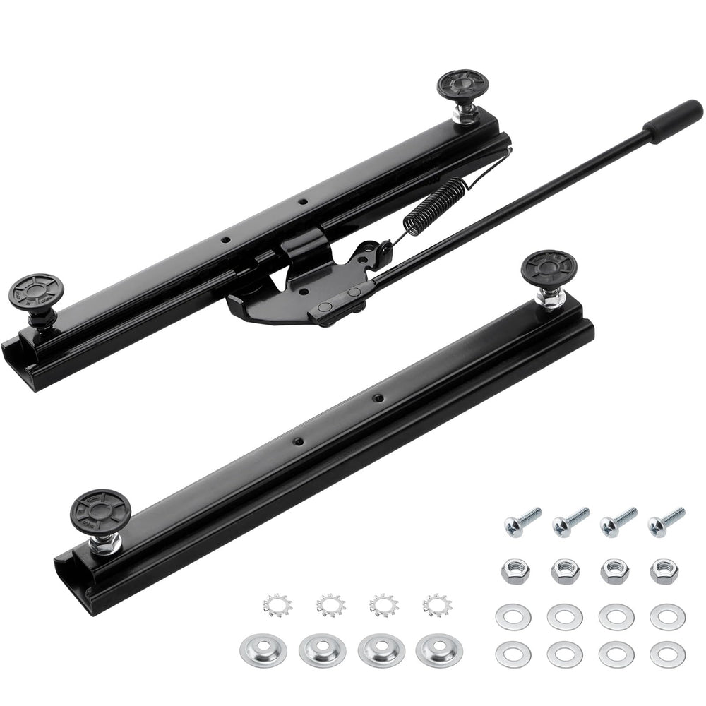 Racewill front view of seat slider kit showing complete rails and hardware, easy mounting benefit