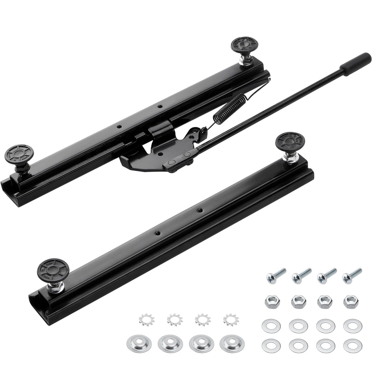 Racewill front view of seat slider kit showing complete rails and hardware, easy mounting benefit