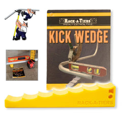 Rack-A-Tiers Kick Wedge front view showing compact shape and durable finish for easy leveling