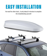 RACOONA installed on roof rail demonstrating secure roof box attachment