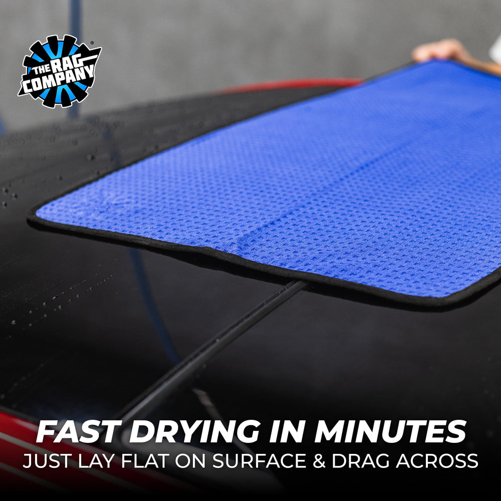 The Rag Company towel drying a car hood to reduce water spots quickly