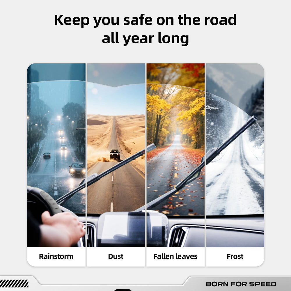 RaidBee blades in a rainy driving scene demonstrating safer vision