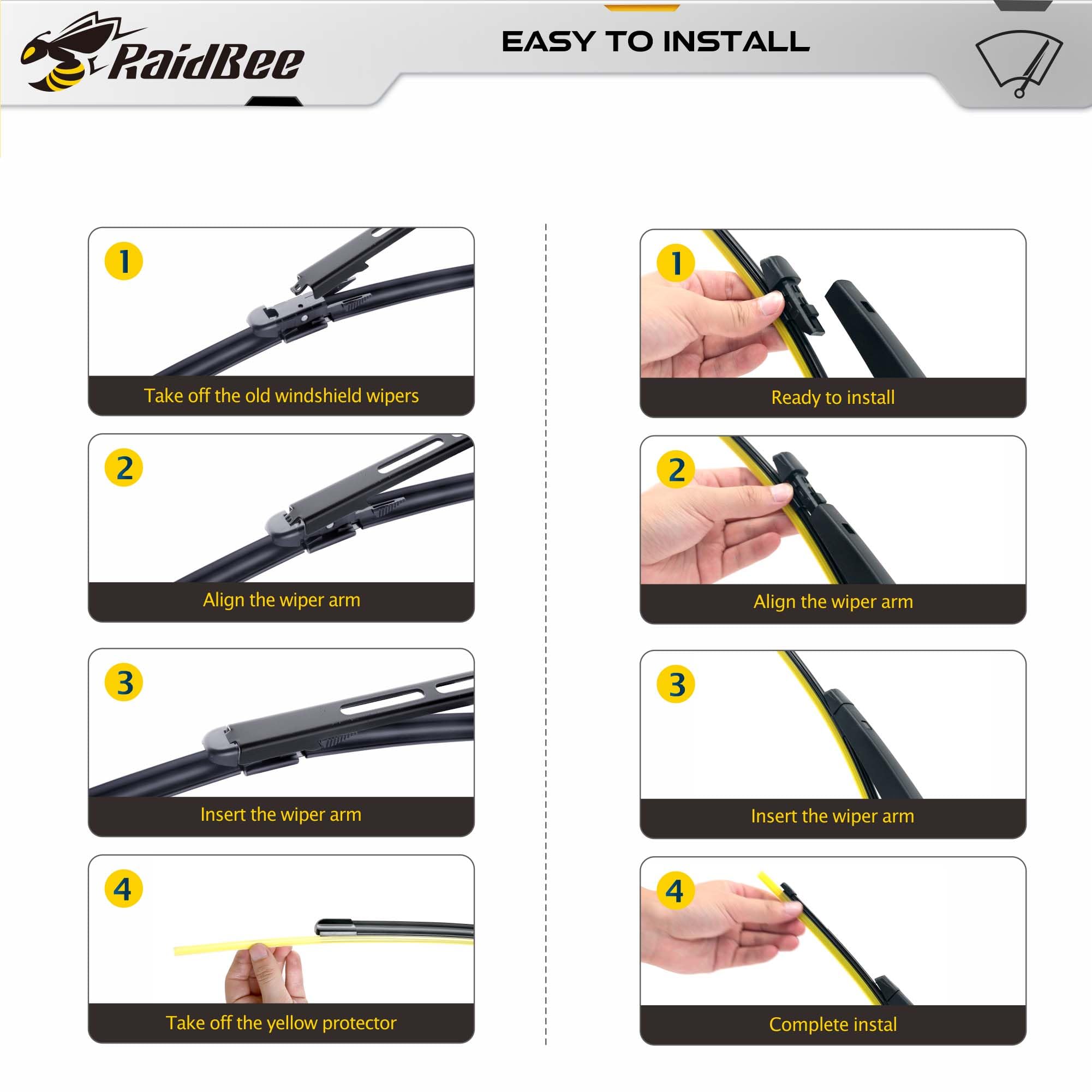 RaidBee wiper blades beside ruler for accurate size comparison