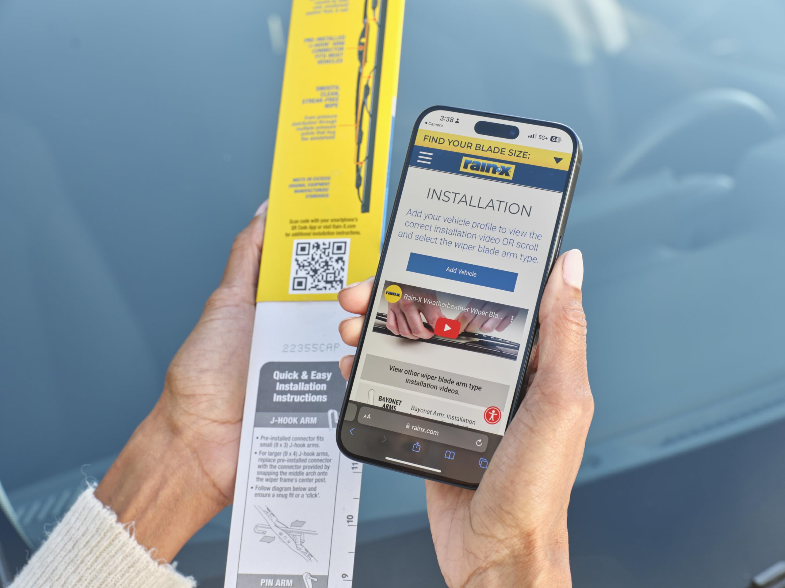 Rain‑X blade installed on a windshield providing clear wiping and improved road visibility
