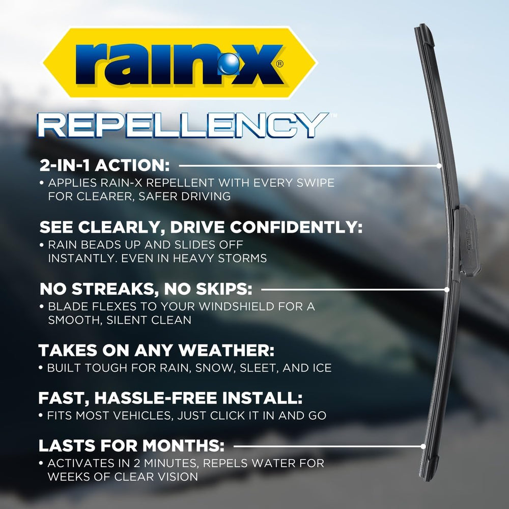Rain-X blades installed on windshield providing clearer view for safer driving