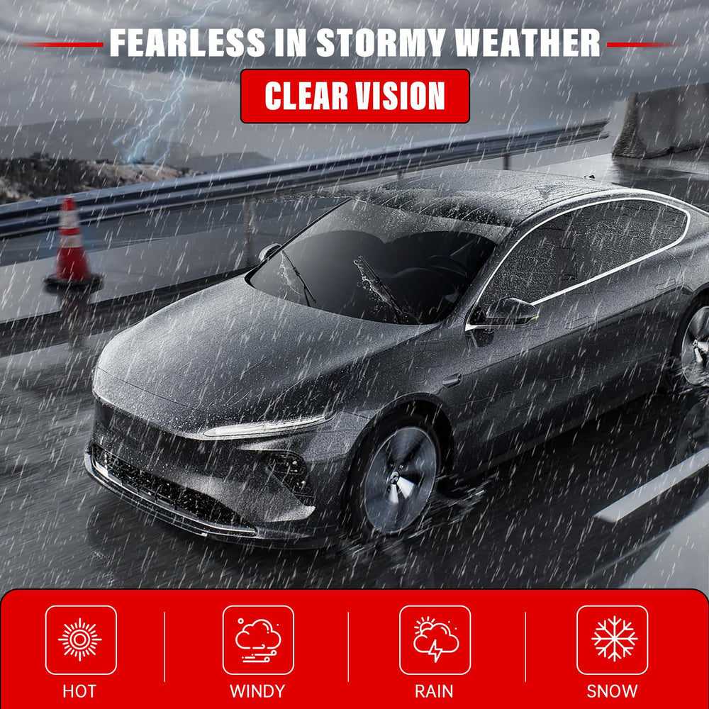 Raintok in-use on a rainy road illustrating effective water beading and shedding