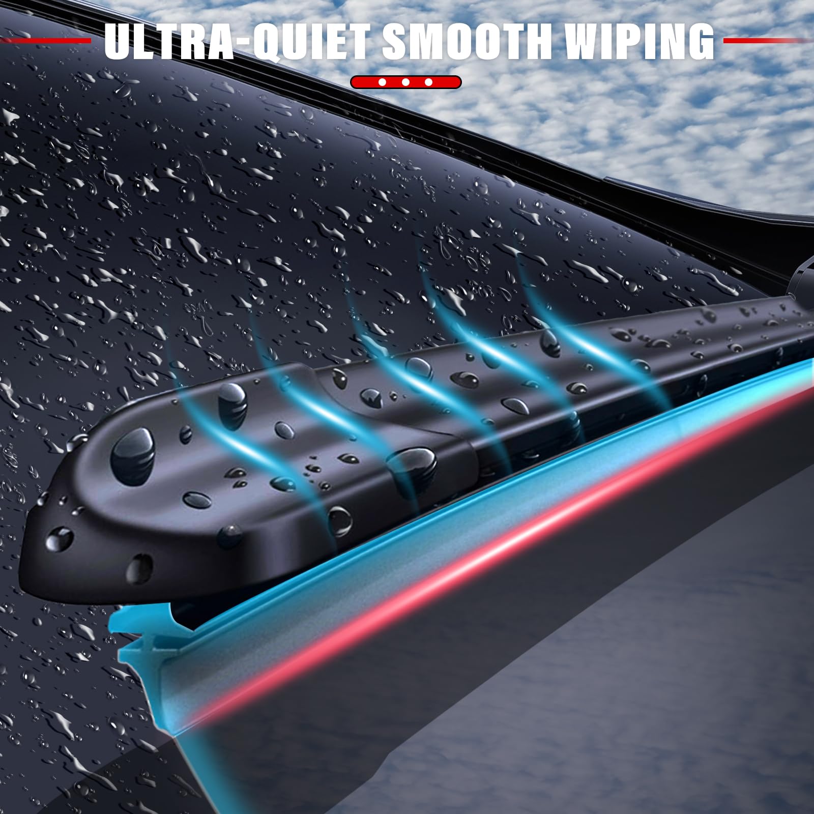 Raintok lifestyle image driving in rain illustrating safer vision and quieter wiping