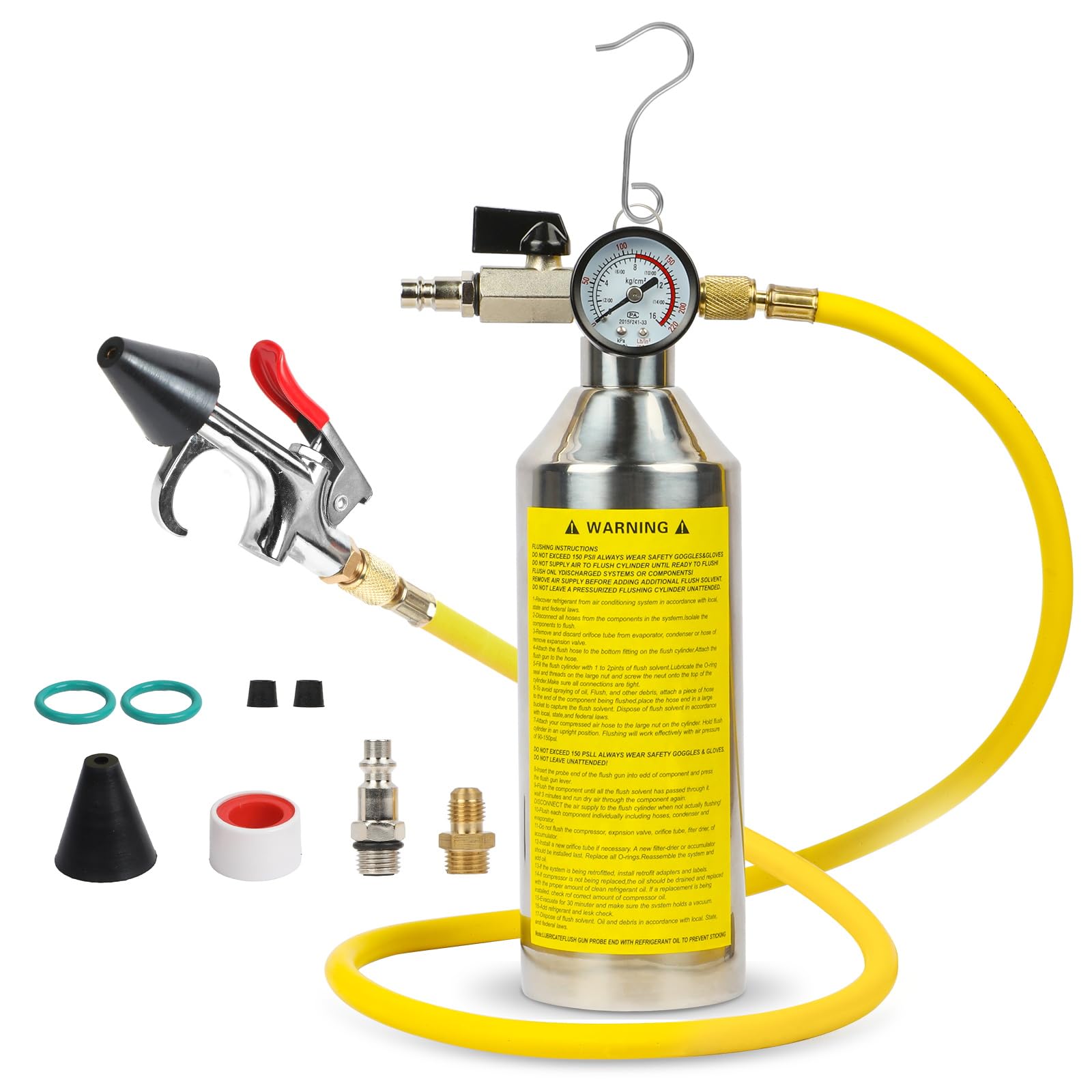 RALBIL front view of AC flush kit showing complete components and portability benefit