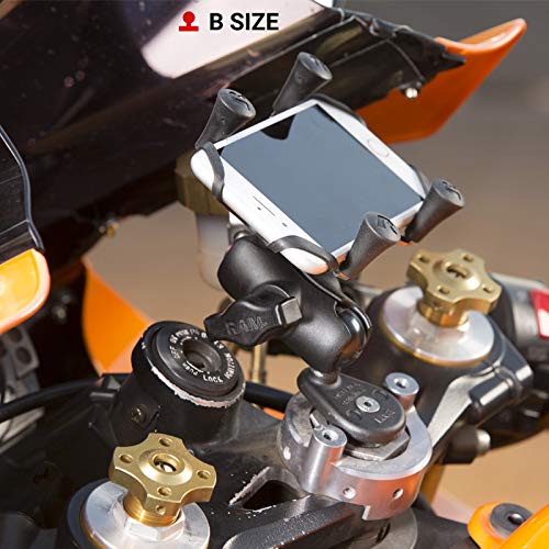 RAM MOUNTS side profile installed on a fork demonstrating low-profile look