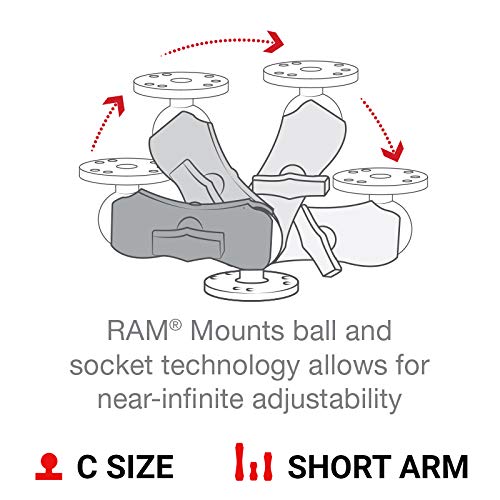 RAM MOUNTS arm held in hand to show scale and compact, low-leverage design