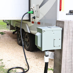 RVGUARD LED indicator glowing green on cord end Benefit: instant power confirmation