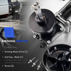 RANHAOYUYUL motor installed on an awning tube illustrating proper fit