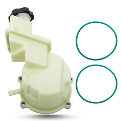 RANSOTO power steering reservoir front view showing mounting points and benefits