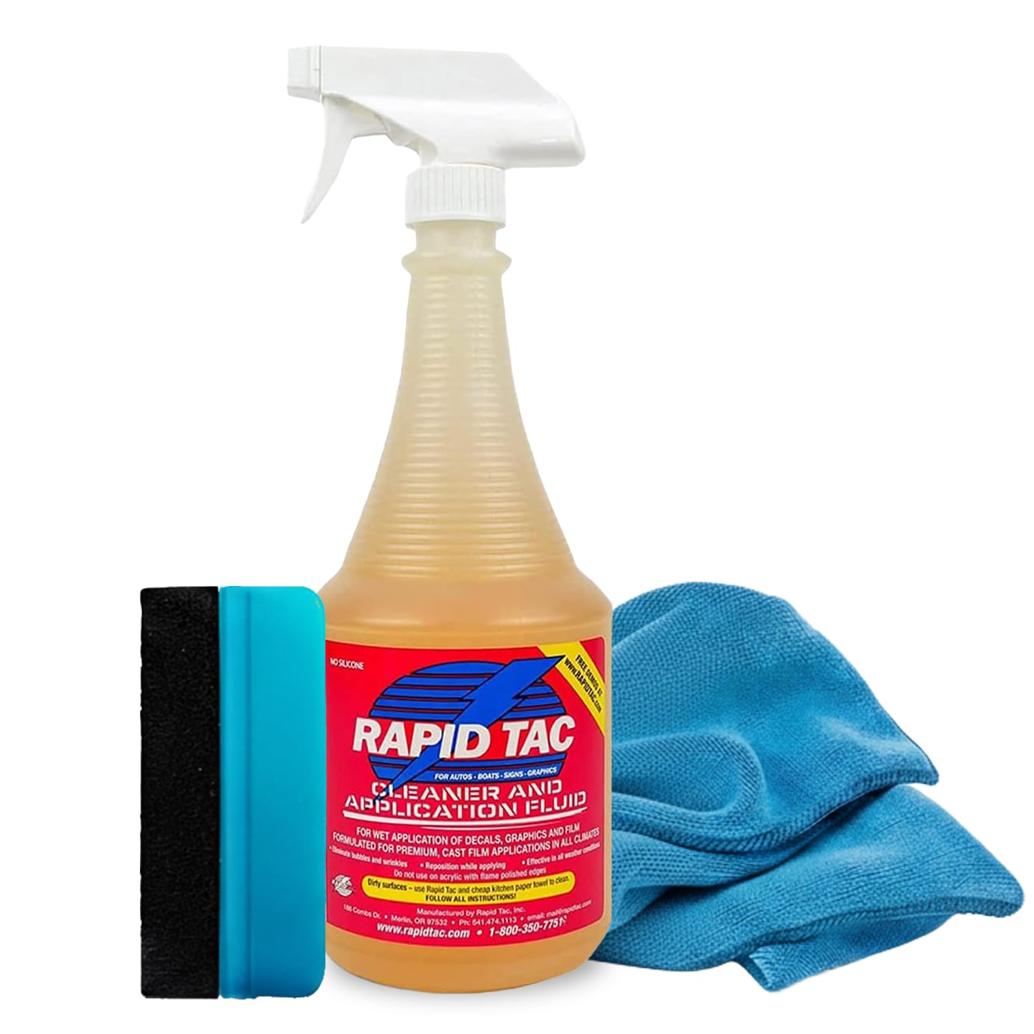 Rapid Tac front packaging showing 32oz bottle and included tools for easy installs