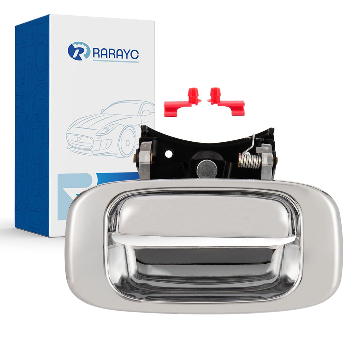 RARAYC chrome tailgate handle front view showing clean finish and restored look